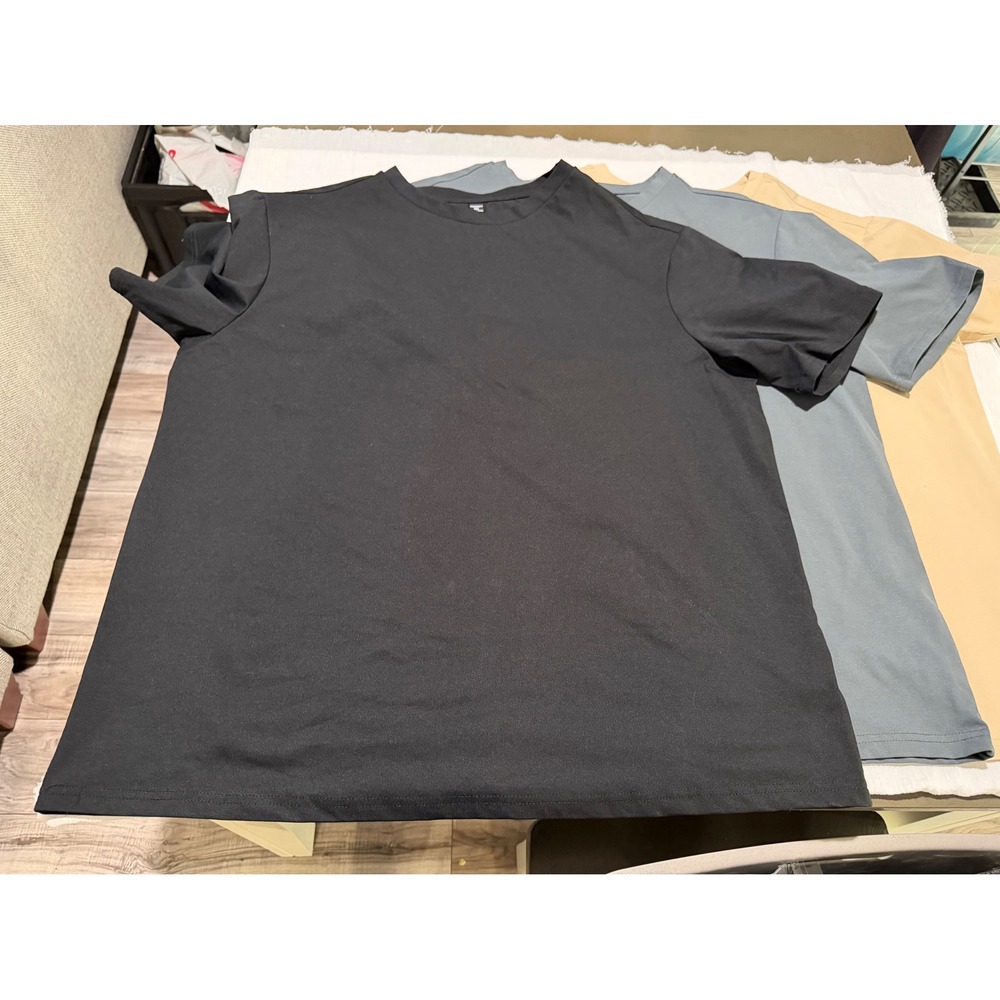 Manfinity Mens 3 Pack Crewneck T-Shirts 2XL Short Sleeve Black Grey Beige Bundle